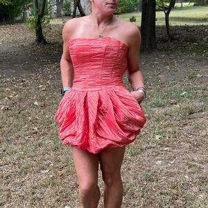 Vintage 80s 90s Jessica McClintock coral bubble strapless ruched prom dress
